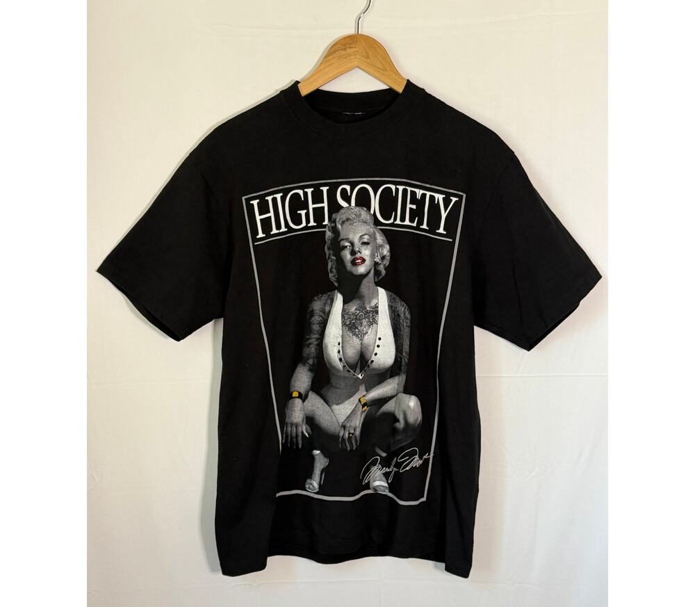 High Society Marilyn Monroe Graphic T-Shirt Black Short Sleeve Unisex Size L